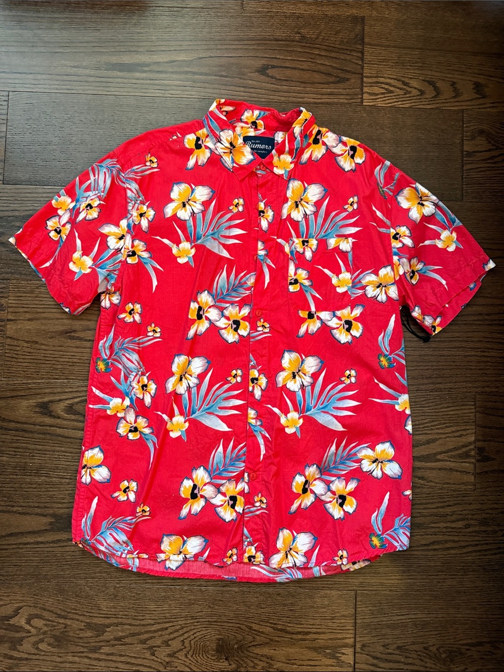 Rumnes Red Floral Short-Sleeve Button-Down Shirt